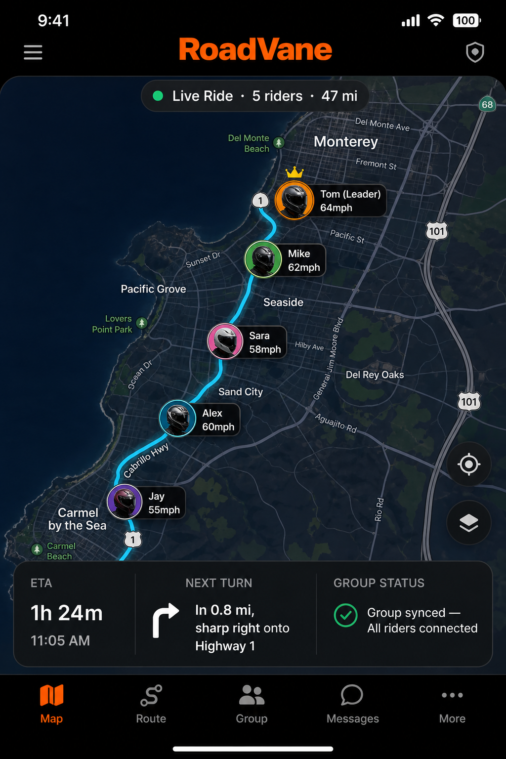 Live group ride map